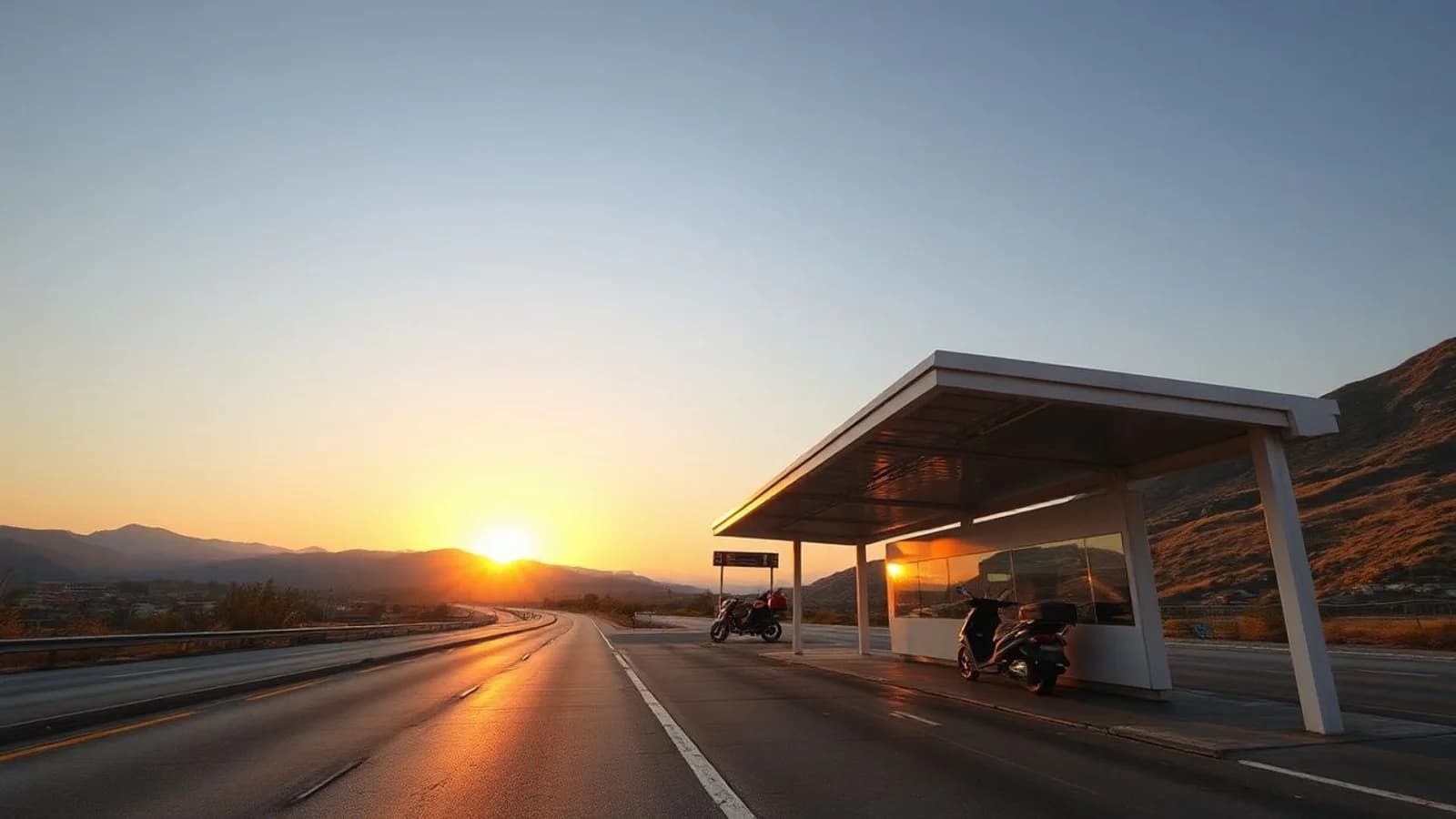 Gün batımında Orta Anadolu'da modern bir dinlenme tesisi panoraması